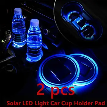 

2Pc Solar Cup Pad Car Accessories LED Light Cover Interior Decoration Lights Car Interior Atmosphere