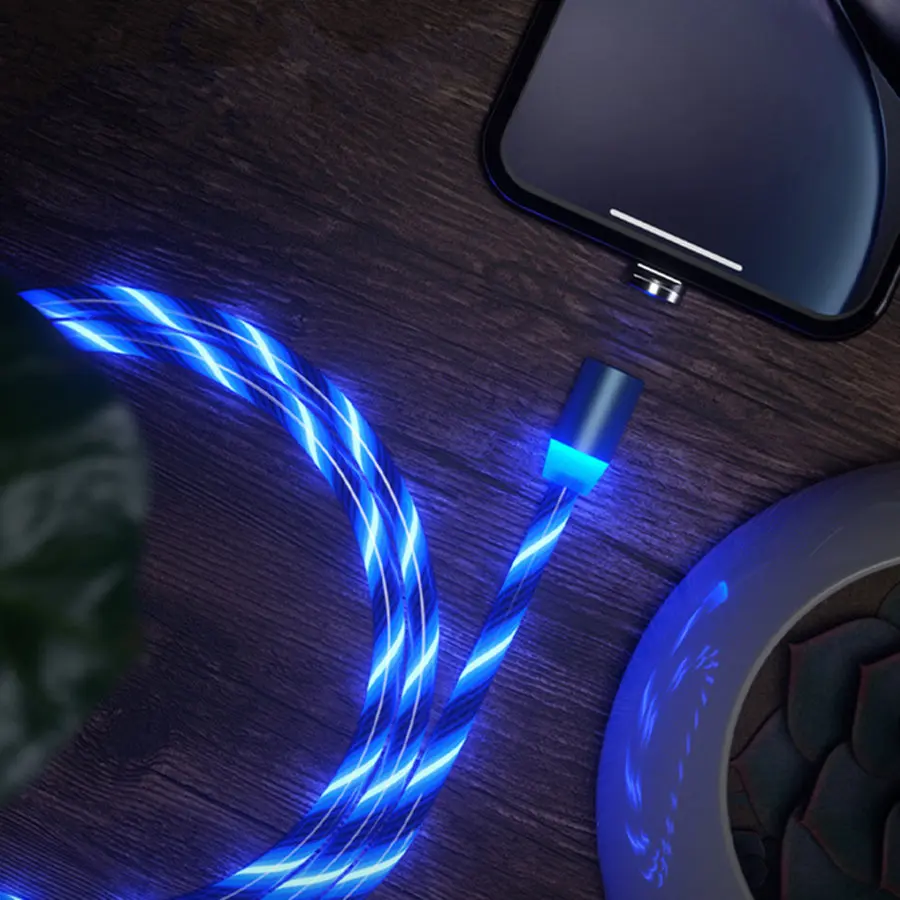 Для iPhone Lightning 1 м светящееся освещение магнитное для Samsung Micro USB для huawei type C зарядное устройство Быстрая зарядка магнит