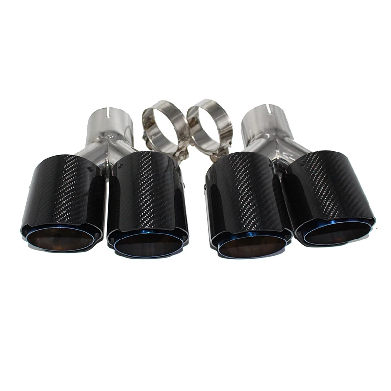 Car exhaust pipe tail nozzle Y-shaped double nozzle carbon fiber twill grilled blue tail throat four-out tail throat silencSZ008