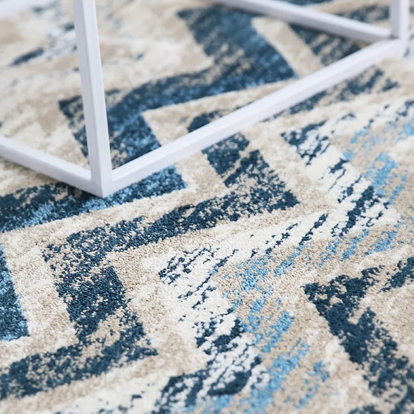 Ковер в нордическом стиле средиземноморский синий с геометрическим рисунком