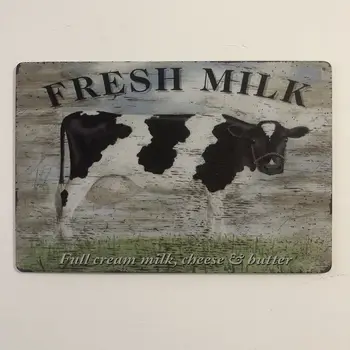 

[Luckyaboy] Fresh ful Cream Milk Vintage Metal Tin Signs Home Bar Pub Garage Gas Station Decor Plates Man Cave Wall Sticker