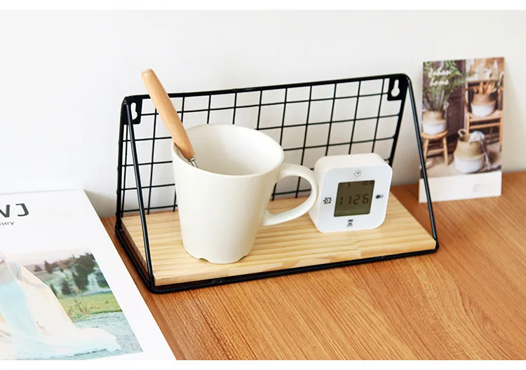 Northern European-Style INS Simple Creative Iron Mesh Solid Wood A- line Partition Wall Storage Shelf Wall Hangers Decoration Sm
