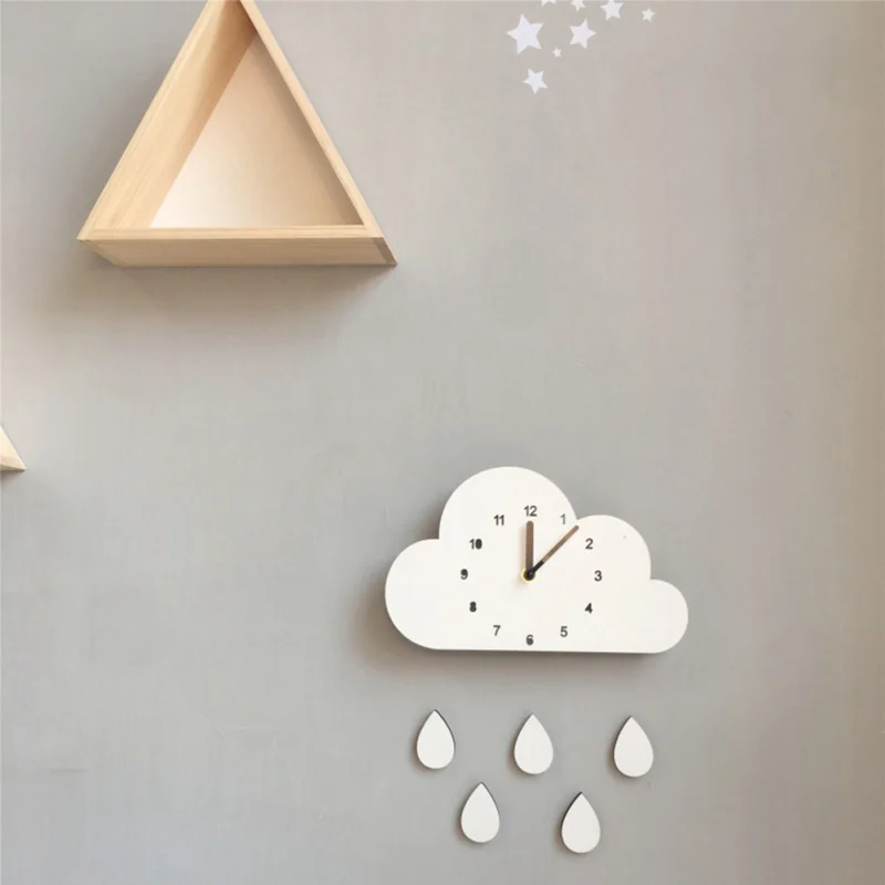 Мультяшные облака, слон, капли дождя, часы в скандинавском стиле, деревянные детские комнаты, милые настенные часы, украшения для дома