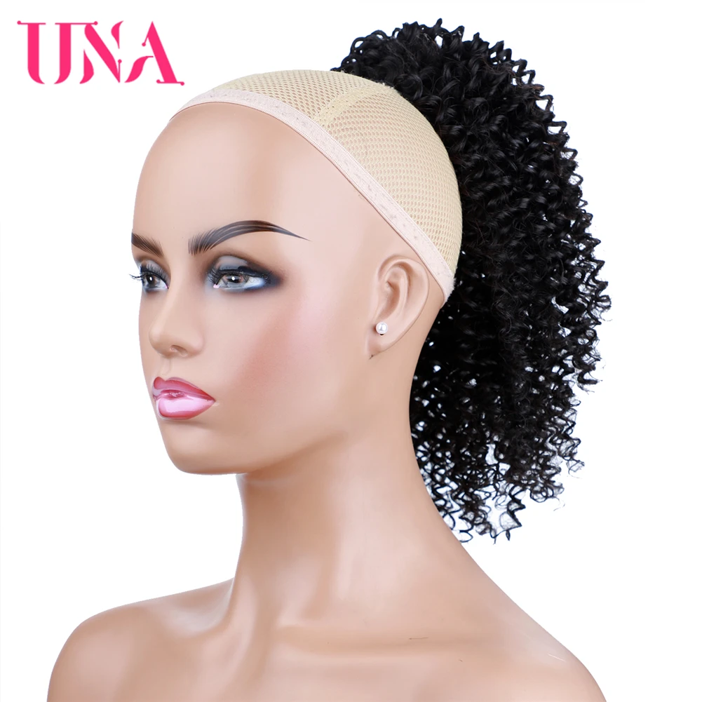 UNA 18" Brazilian Human Hair Drawstring Ponytail Afro Kinky Curly Hairpiece With Two Plastic Combs Natural Black Hair Extensio