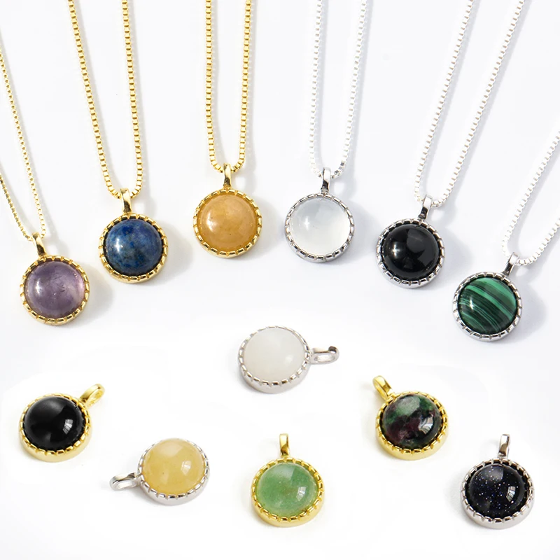Pendant necklace silver necklace pendant natural stone necklaces jade crystal amethyst labradorite malachite opal 925 sterling silver for woman man couple