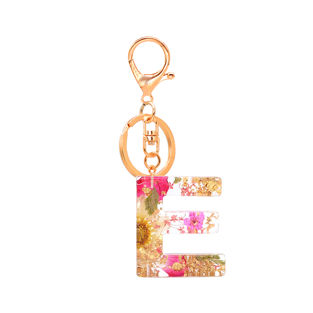 Dried Flower Letter Keychain Creative Colorful 26 English Letter Initial Resin Handbag Keyring Accessories For Women