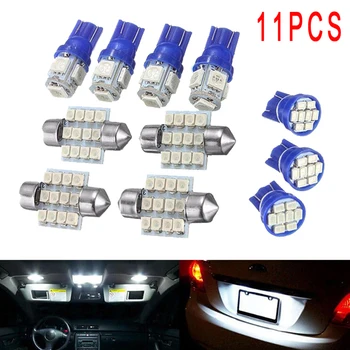 

11Pcs Car LED Light Interior Package T10 31mm Dome License Plate Light White/blue Color