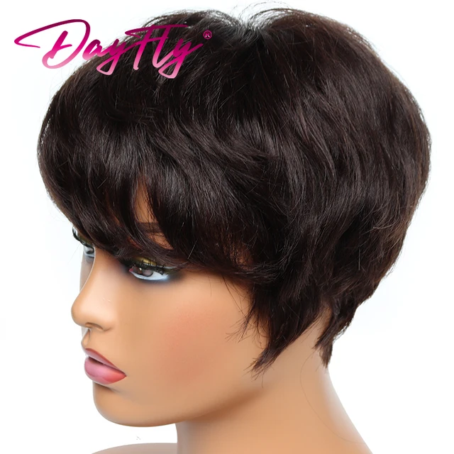Short Human Hair Pixie Cut Wig Colored Natural Wave Wigs With Bangs Short Ombre Human Hair Wigs For Women Brazilian Hair Wig 2