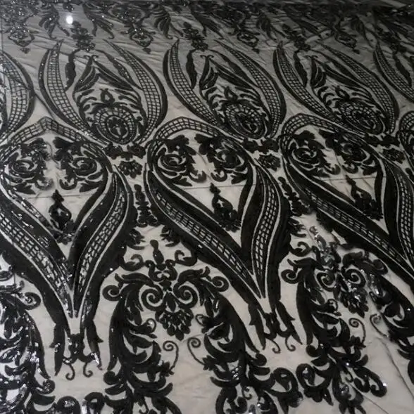 

130cm Black pattern sequin embroidered polyester fabric dress wedding Dance diy textiles elastic tissu cloth fabric C960