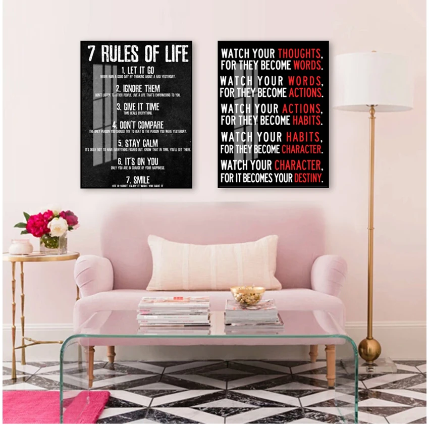 Home Office Póster motivacional con 7 reglas de la vida, póster y pintura  de lienzo impreso para dormitorio y Aula|Pintura y caligrafía| - AliExpress