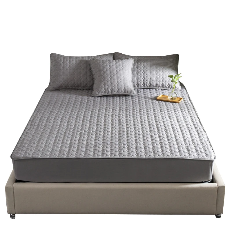 

Solid Color Bed Mattress Cover Quilted Embossed Mattress Protector Pad Fitted Sheet Thick Soft Pad For Bed Linens With Elastic