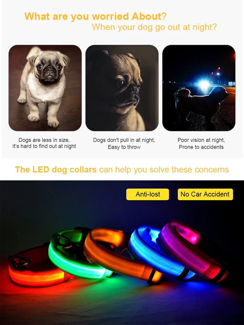 USB Charging Led Dog Collar Anti-Lost/Avoid Car Accident Collar For Dogs Puppies Dog Collars Leads LED Supplies Pet Products