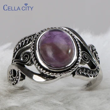 

Cellacity Amethyst Ring for Women Vintage Thai Silver 925 Jewelry Oval Gemstones Temperament Female Gifts Wholesale Anniversary