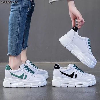 

SWYIVY Height Increased Leather Chunky Sneakers Women Mesh Female Shoes 2020 Spring Wedges Shoes For Women Sneakers Platform New