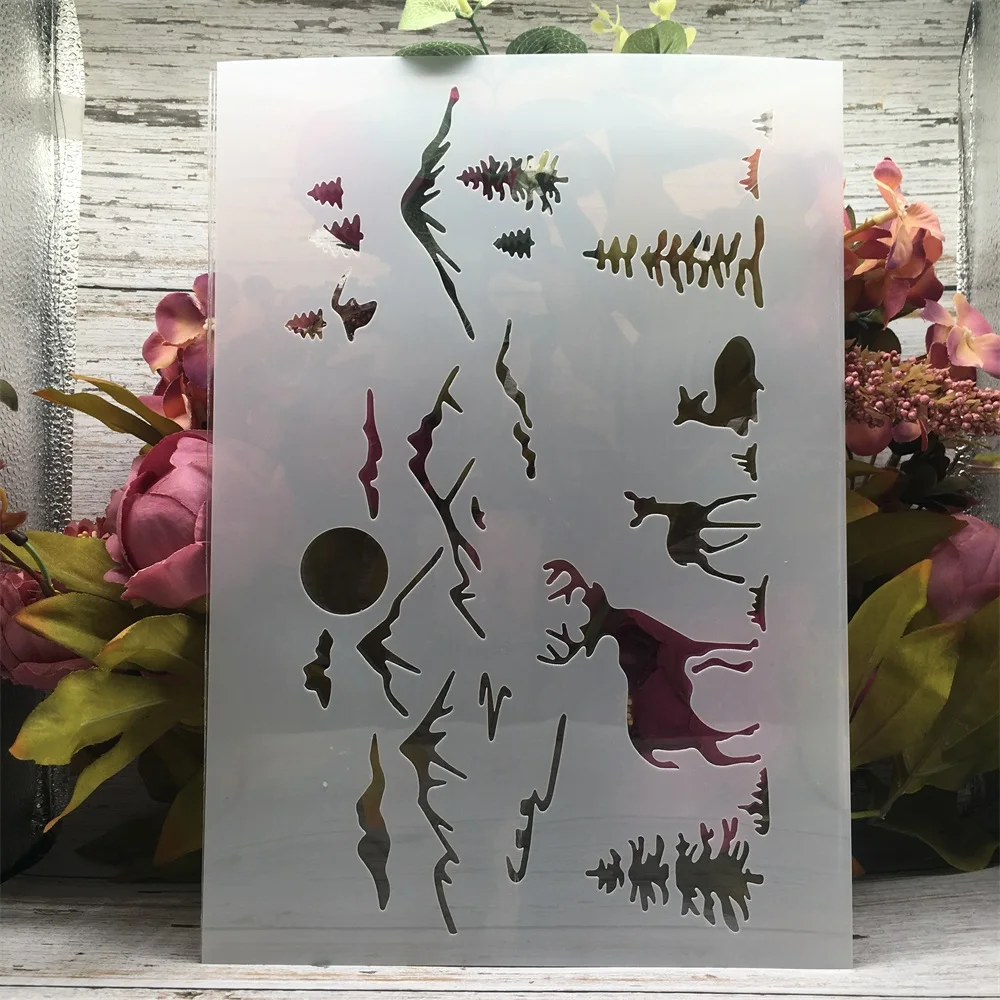 

A4 29 см горный олень солнце дерево DIY слоистые трафареты картина на стену фотообои декоративный шаблон