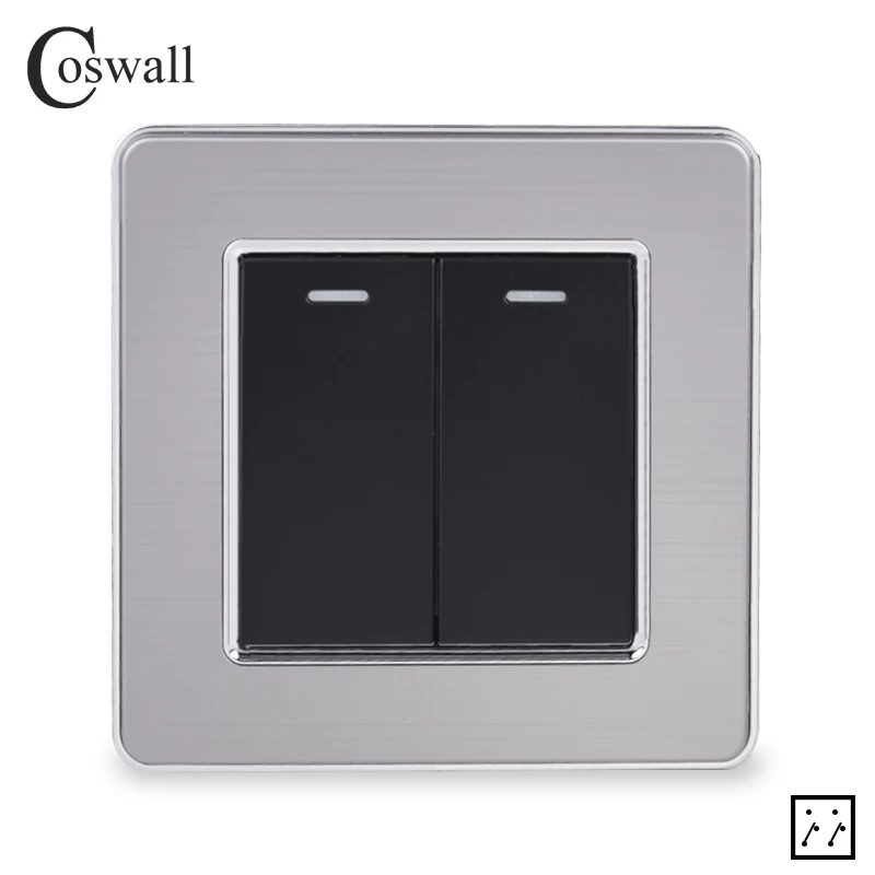 Coswall, панель из нержавеющей стали, 2 комплекта, 3 способа, промежуточный переключатель, кроссовер, переключатель вкл/выкл, настенный светильник, переключатель 16A X2 Series