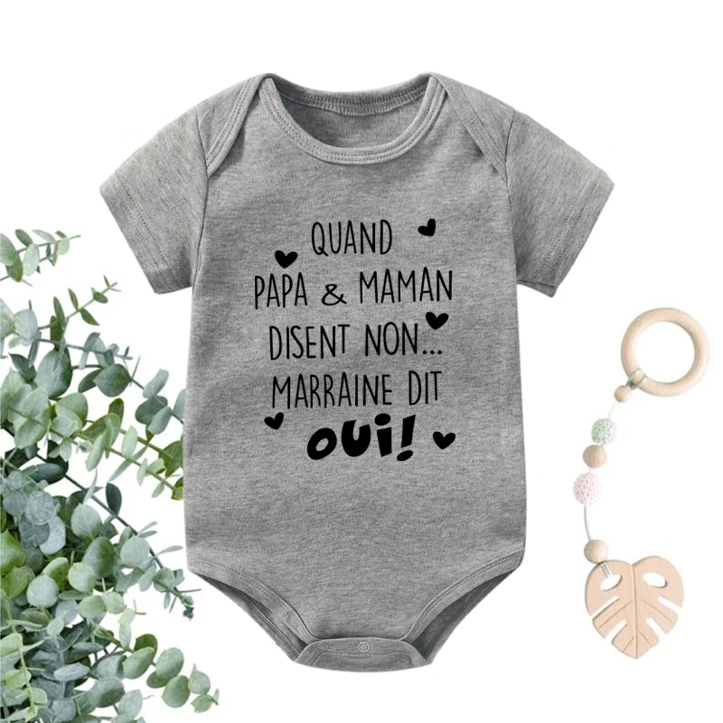 Funny Newborn Bodysuits Quand Papa&ampMaman Disent Non Marraine Dit OUI Cotton Body Baby Romper Onesies Toddler Boys Girls Clothes |