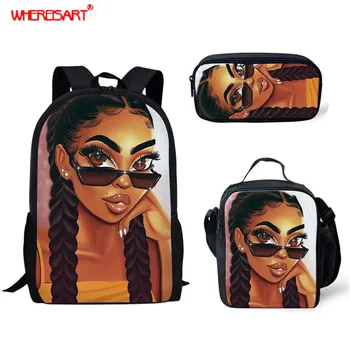 

WHEREISART African Princess Black Girls Shoulder Bags for Teenage Kids Primary Children Canvas Book Bags High School Backpacks