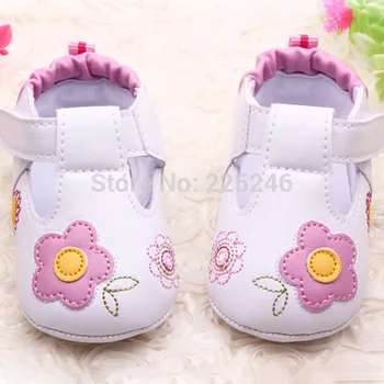 

PU Leather Girls Kids Newborn Baby Flat First Walkers Shoes Princess printing -flower Soft Bottom Prewalker Shoes