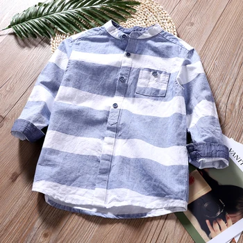 

2-12 Year Old Big Boys' Shirts Long Sleeves Thin Cotton Linen Cotton Leisure Collar Blouse Stripes New Spring Children's Shirt