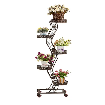 

Tieyi Multilayer Flower Stand with Wheels Provincial Space Green Radish Flower Pot Stand Balcony Living Room Flower Stand Indoor