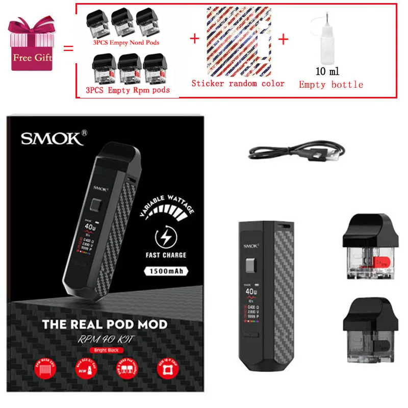 SMOK RPM40 Pod Комплект Vape 40 Вт 1500 мАч батарея 4,3 мл бак RPM сетка 0.4ohm 4,5 мл Nord Pod электронная сигарета испаритель - Цвет: Bright Black