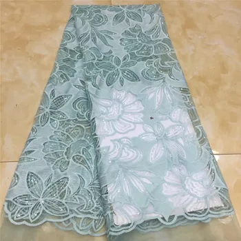 

Sky blue Nigerian Lace Fabric 2020 green High Quality Lace French Tulle Lace Fabric With Sequins Party African Lace Material