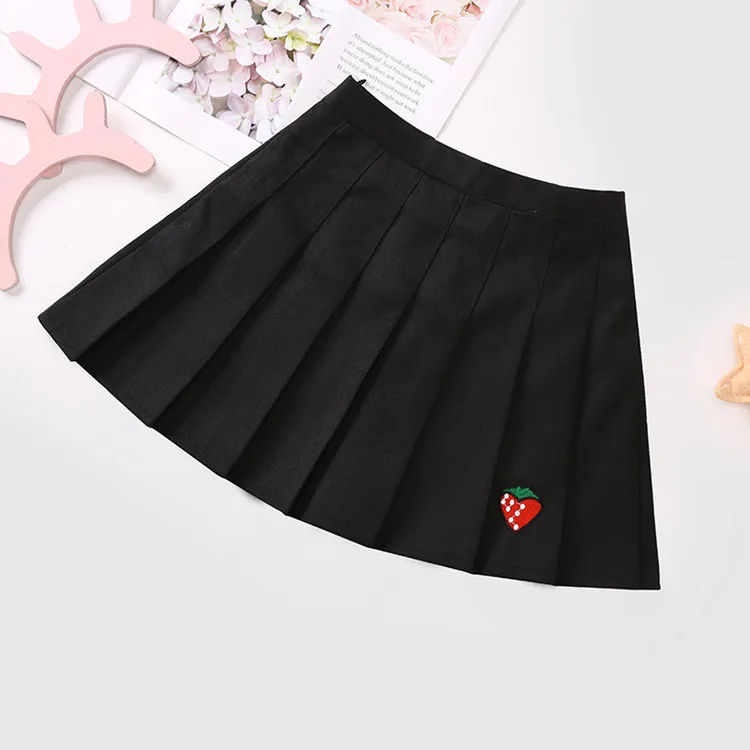 Kids Pleated Skirts Sweet Cute High Waist A-Line Girls Dance Mini Skirts Strawberry Pattern Skirt Fashion Summer Girls Clothing