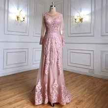 Serene Hill Gold Muslim Beaded Evening Dresses Gowns 2021 Mermaid Elegant For Women Wedding Party LA71082