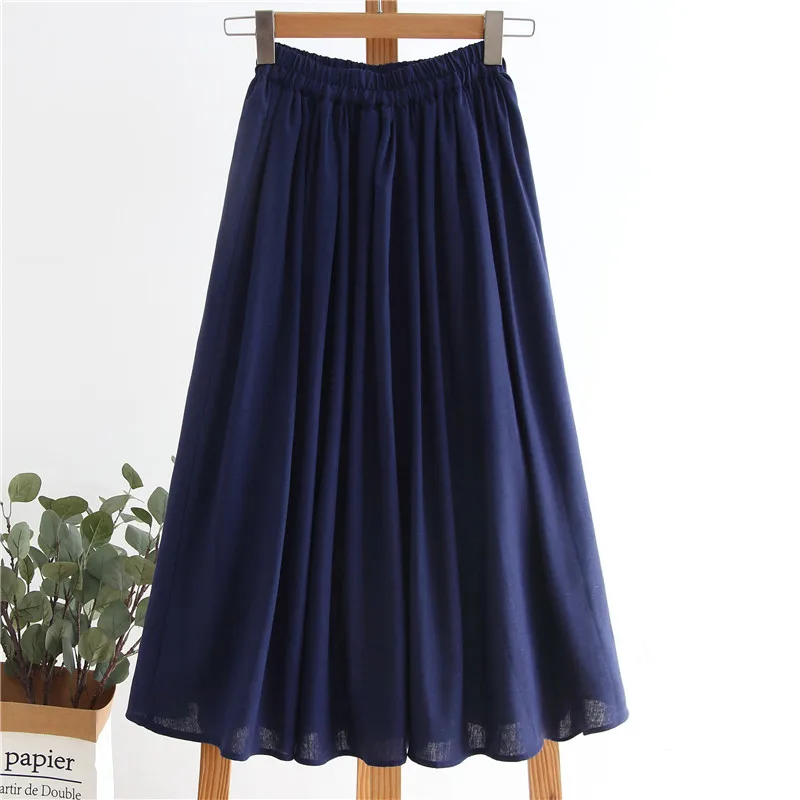 KOLNOO Customized 2021 New Arrival Womens Dress Cotton Linen Bust Long Skirts Summer All-Match Elastic Waist Fashion Dresses