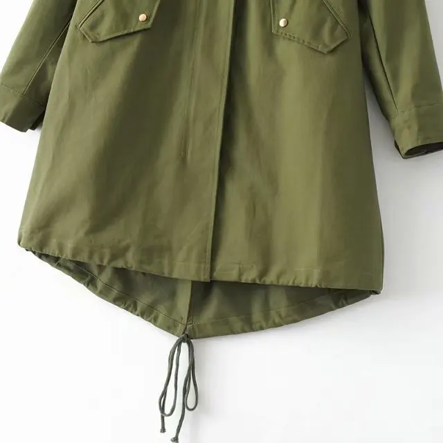 Модная женская куртка Za с вышивкой ArmyGreen, Женская куртка с карманами на молнии, модное повседневное осеннее Женское пальто средней длины, верхняя одежда
