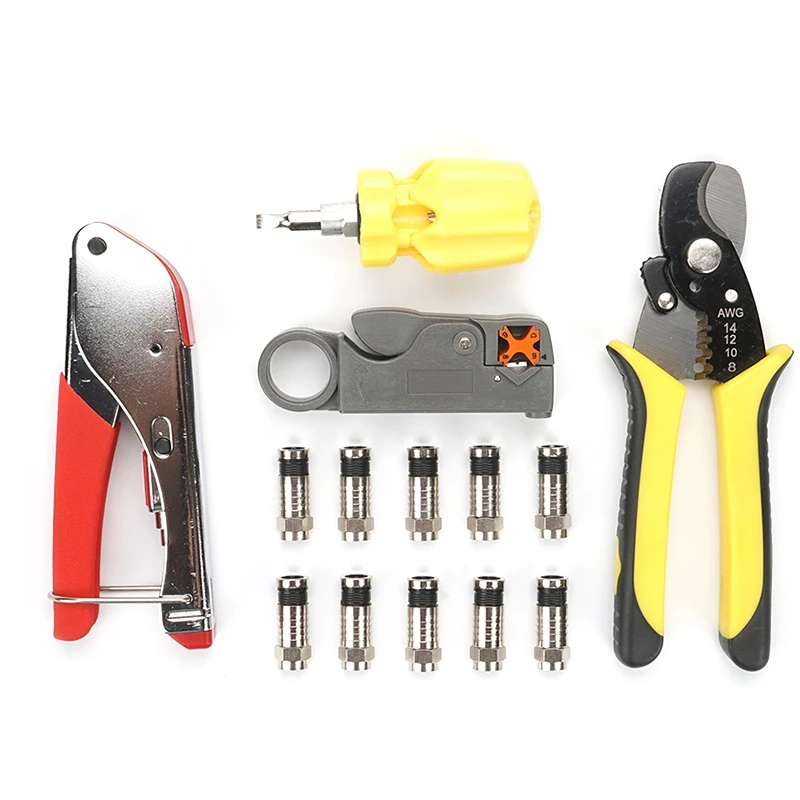

Coaxial Cable Crimping Tools F-Type Set Stripping Pliers Set Cable Clamp Set Combination Tool