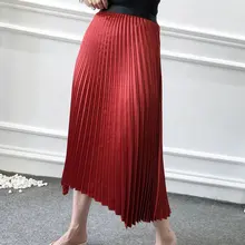 Новые популярные женские роскошные длинные мягкие гладкие шелковые Сатиновые юбки до середины икры, офисные женские плиссированные вечерние юбки с высокой талией