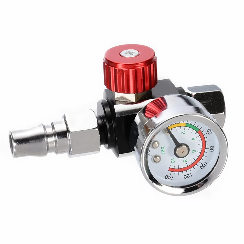 

GTBL 1Pc 1/4 inch Bsp Mini Air Regulator Valve Tool Durable Small Tail Pressure Gauge 48 x 60mm With Nozzle For Spray Tool