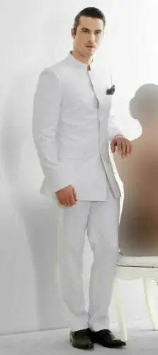 

Latest stand-up collar design Men's Traditional White Suit terno masculino Party Wear Classic Indian Wedding Blazer Coat Pants