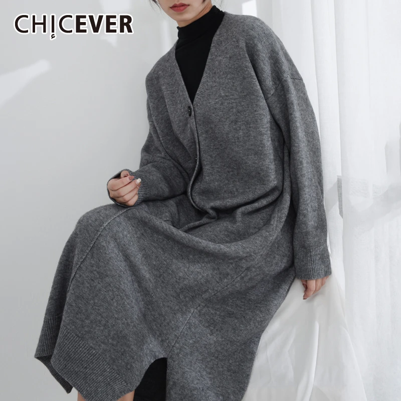 CHICEVER винтажное Повседневное платье женское v образный вырез длинный рукав