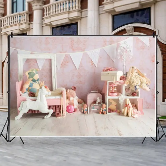 귀중한 순간을 영구히 간직할 수 있는 사랑스럽고 다목적인 장난감 인형 방 인테리어 초상화 사진 배경