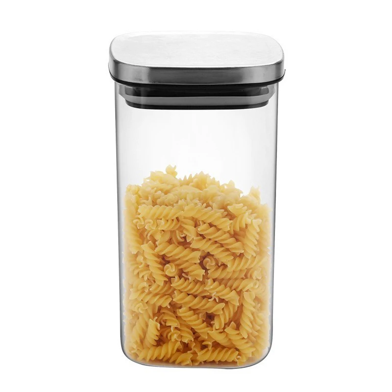 

Fashion-Square Glass Jars with Stainless Steel Lid for Spices Bulk Products Tea Coffee Container Set Sealed Cans Storage Box Can