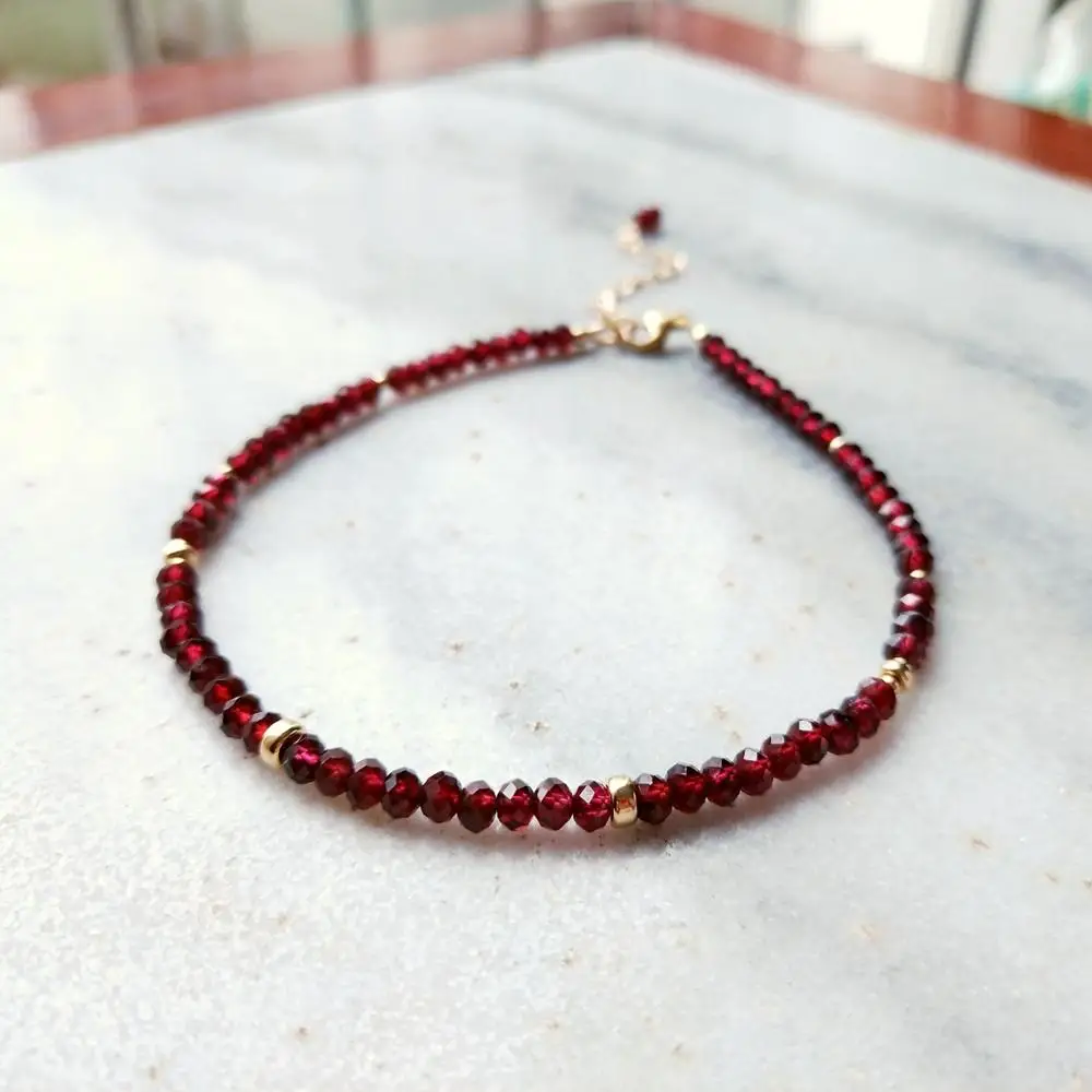 Lii Ji Natural Stone Sparkling Red Garnet Anklet American 14K GF Gold Color Adjustable Anklet For Women Man Gift Lii Ji Natural Stone Sparkling Red Garnet Anklet American 14K GF Gold Color Adjustable Anklet For Women Man Gift