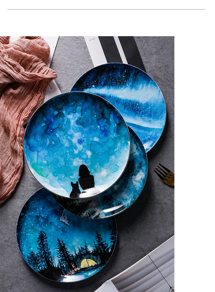 Bone china тарелка для завтрака со звездами, подарочное блюдо, посуда, украшения для дома рукодельные керамические тарелки для торта, Кондитерская тарелка для фруктового торта 8 дюймов