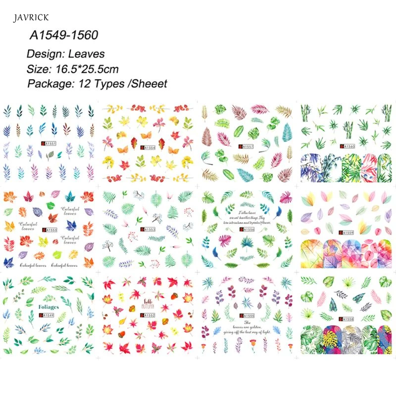 

12 Pcs/set Nail Watermark Sticker Large Green Plant Pattern Epoxy Filling Material Trend Lady DIY Nails Making Filler