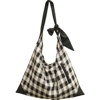 

Women's Hobos Origional Linen Plaid Bag Simple Artistic Cloth Bag Crossbody Bag Versatile Handbag