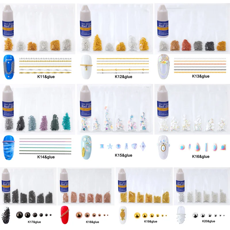 6 шт./кор. 3D "сделай сам" с короткой лаконичной металлической нейл-арта цепи с 3 г Клей для ногтей V9-Drop