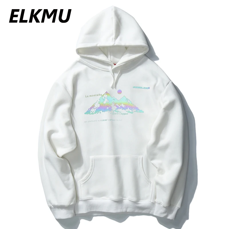 Мужская Флисовая Толстовка с капюшоном ELKMU Повседневная в стиле хип-хоп высоким