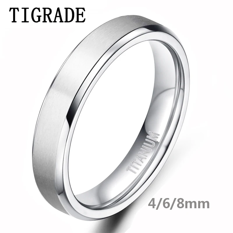 

TIGRADE 4mm 6mm Brushed Silver Titanium Ring Female High Polished Edges Wedding Band Engagement Rings For Women Fashion Jewelry