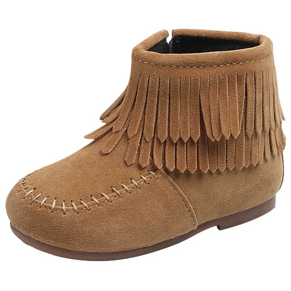 Brown Baby Shoes Boots Newborn Infant Baby Boy Girl Soft Sole Boots Tassels Moccasins Crib Solid Shoes 0-18M - Цвет: Brown