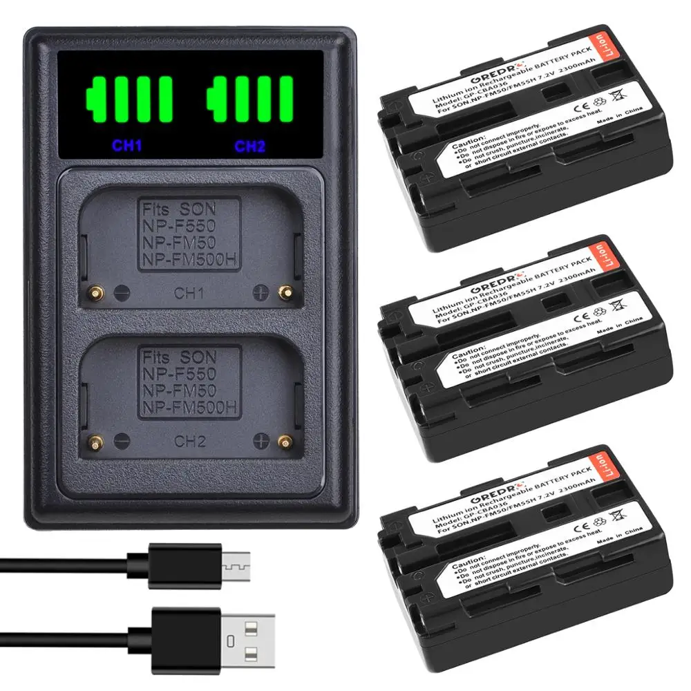 3 шт. Аккумулятор для камеры с двойным зарядным устройством и портом USB type