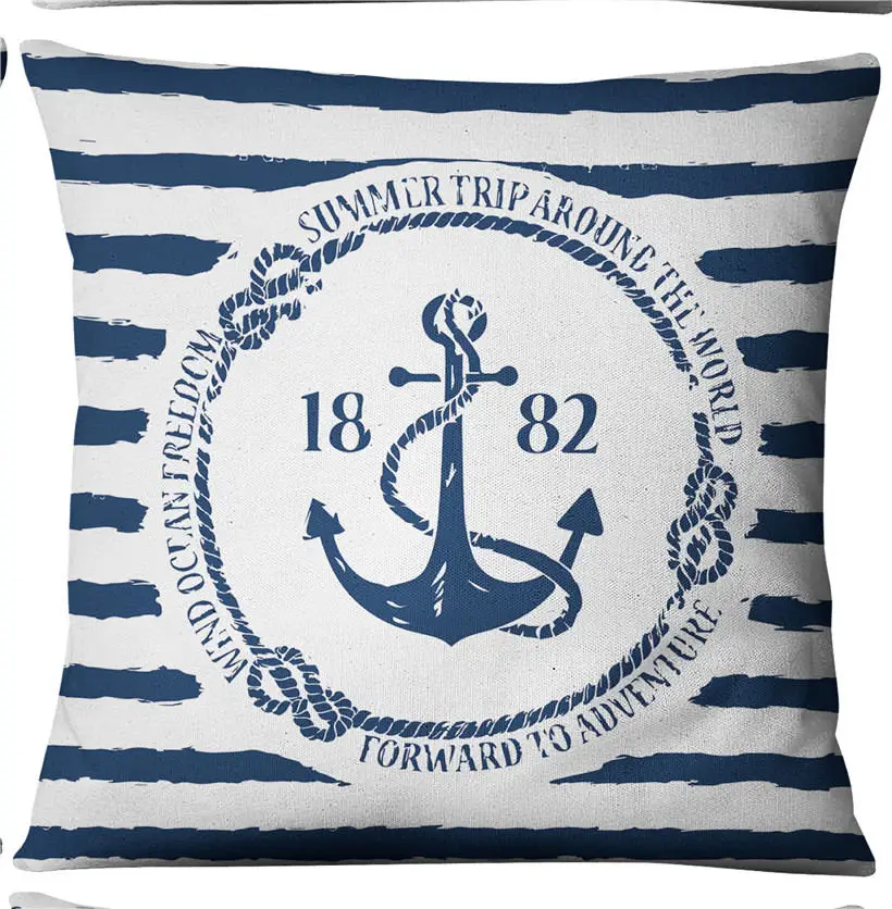 Blue Sea Compass Anchor Cushion Shell Starfish Pillows Mediterranean Throw Linen Pillowcase Home Decorative Decor Sofa Cushions 