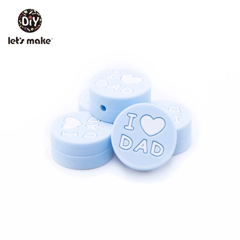Давайте сделаем 5 шт. Детские Силиконовые бусы "с надписью «I Love Dad» для круглый Еда Класс письмо бусины ожерелье самодельное прорезывания зубов игрушки, не содержащие БИСФЕНОЛ Детские трофеи - Цвет: Candy blue