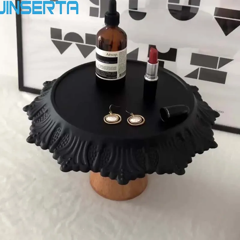 

JINSERTA Metal Storage Tray Retro High Stand Cake Holder Dessert Fruit Snack Plate Desktop Decor Tray for Home Party Wedding